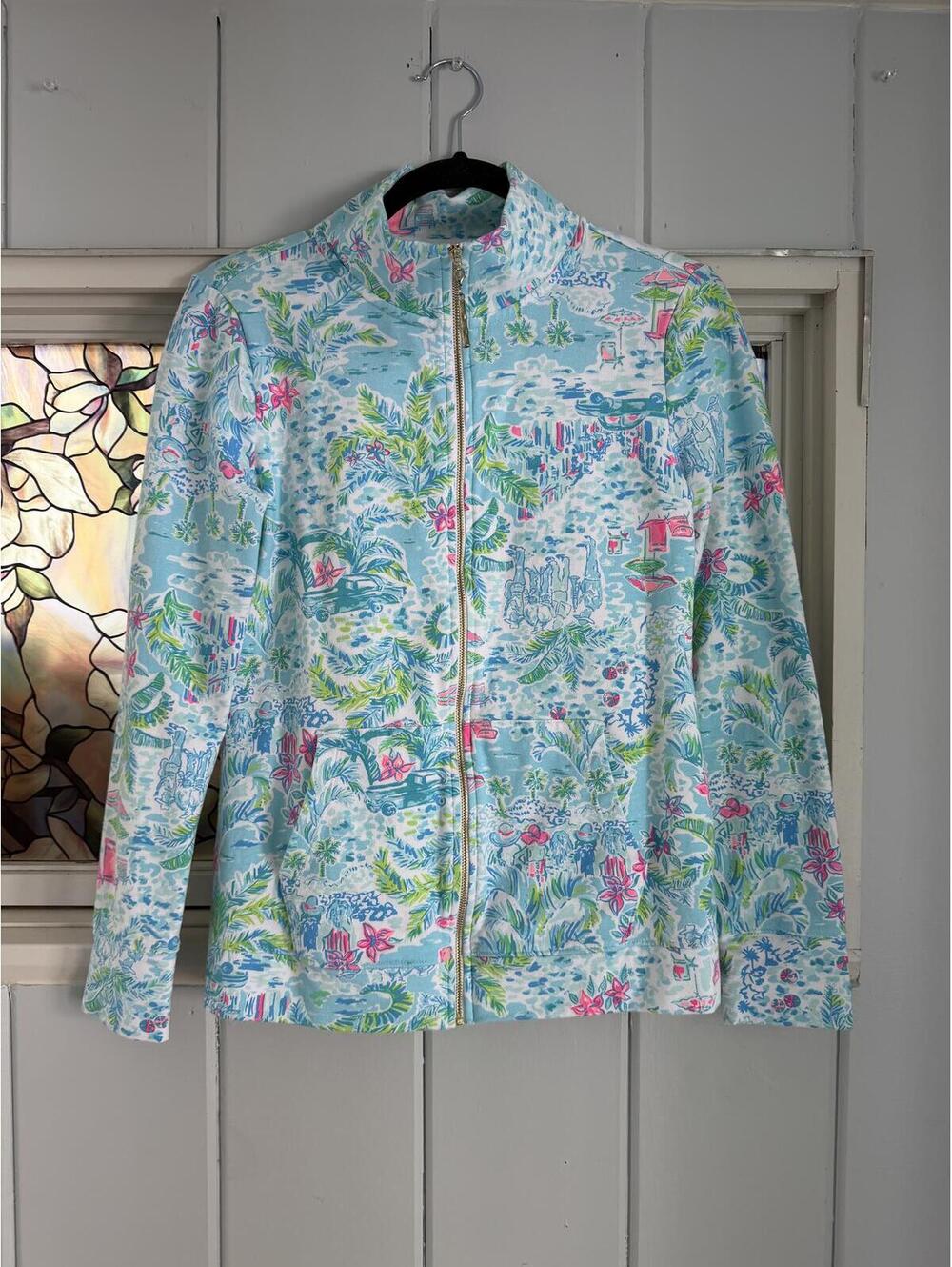 Lilly Pulitzer blue green pink zip jacket size small